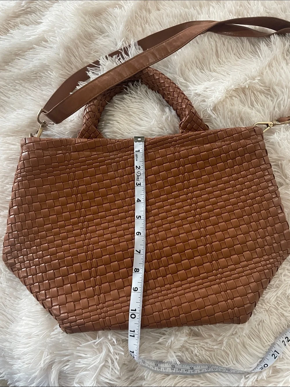 Brown Woven Tote with Detachable Shoulder Strap